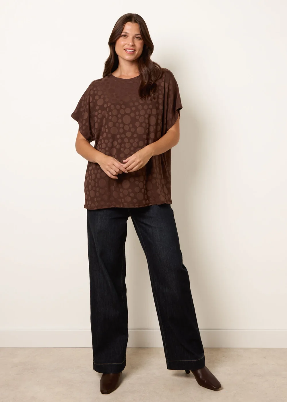 Blue Vanilla Brown Textured Bubble Print Top - S/M Image 3