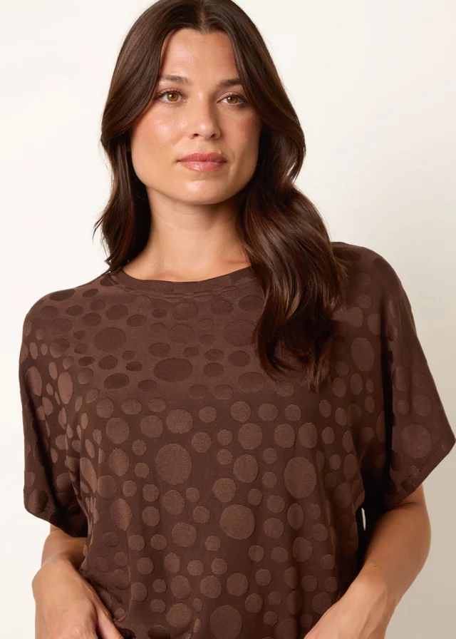 Blue Vanilla Brown Textured Bubble Print Top
