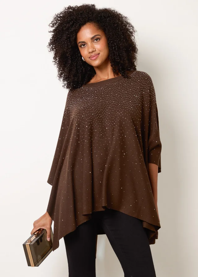 Blue Vanilla Brown Stud Embellished Knit Top