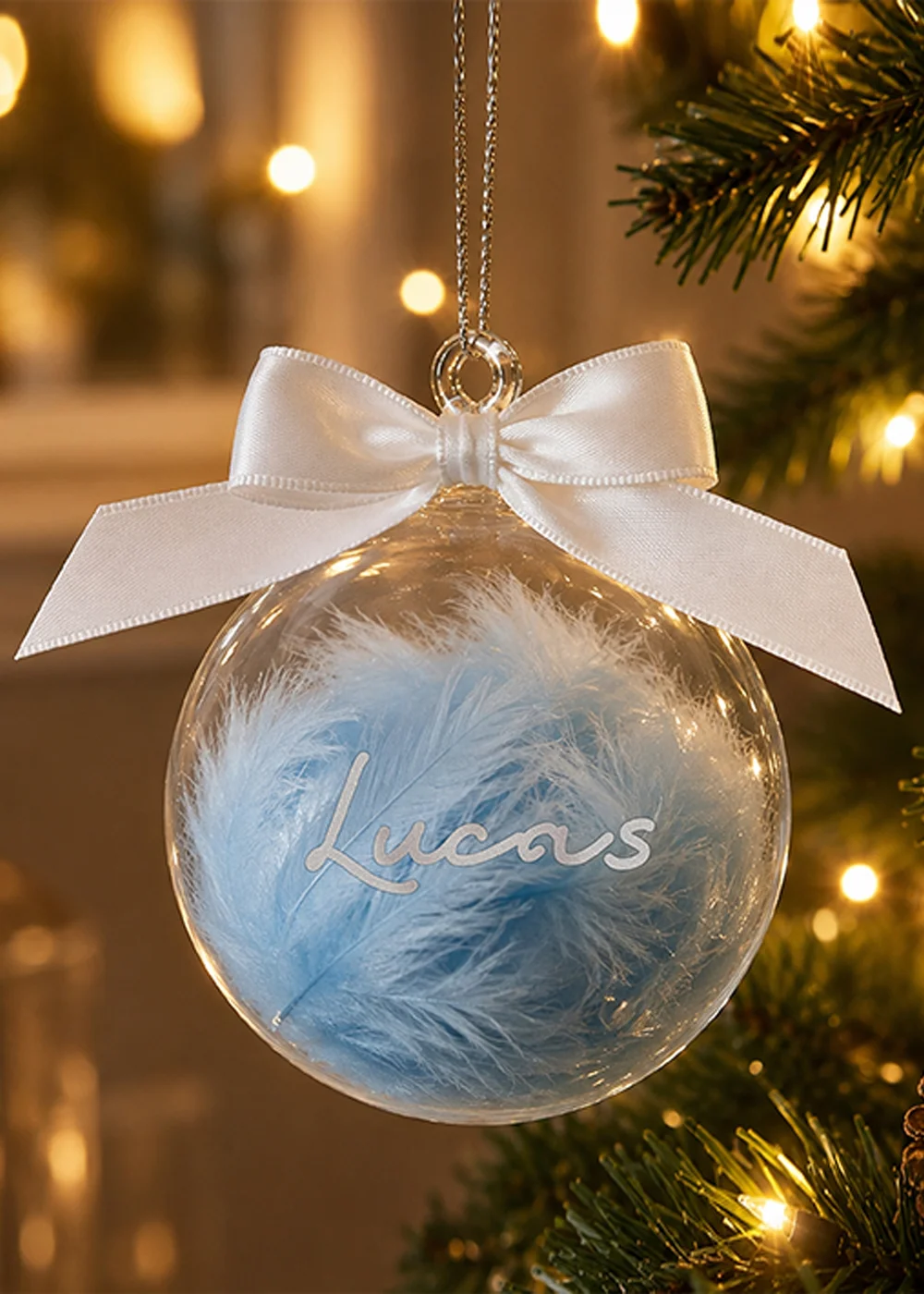 Personalised Memento Company Blue Feather Glass Bauble - One Size Image 1