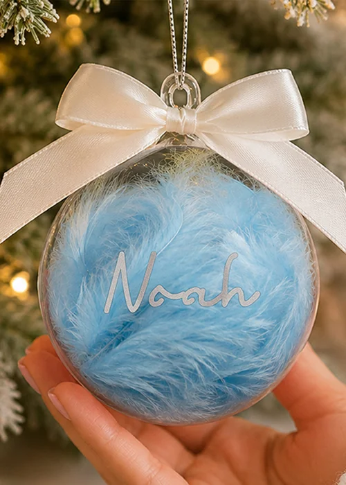 Personalised Memento Company Blue Feather Glass Bauble - One Size Image 2