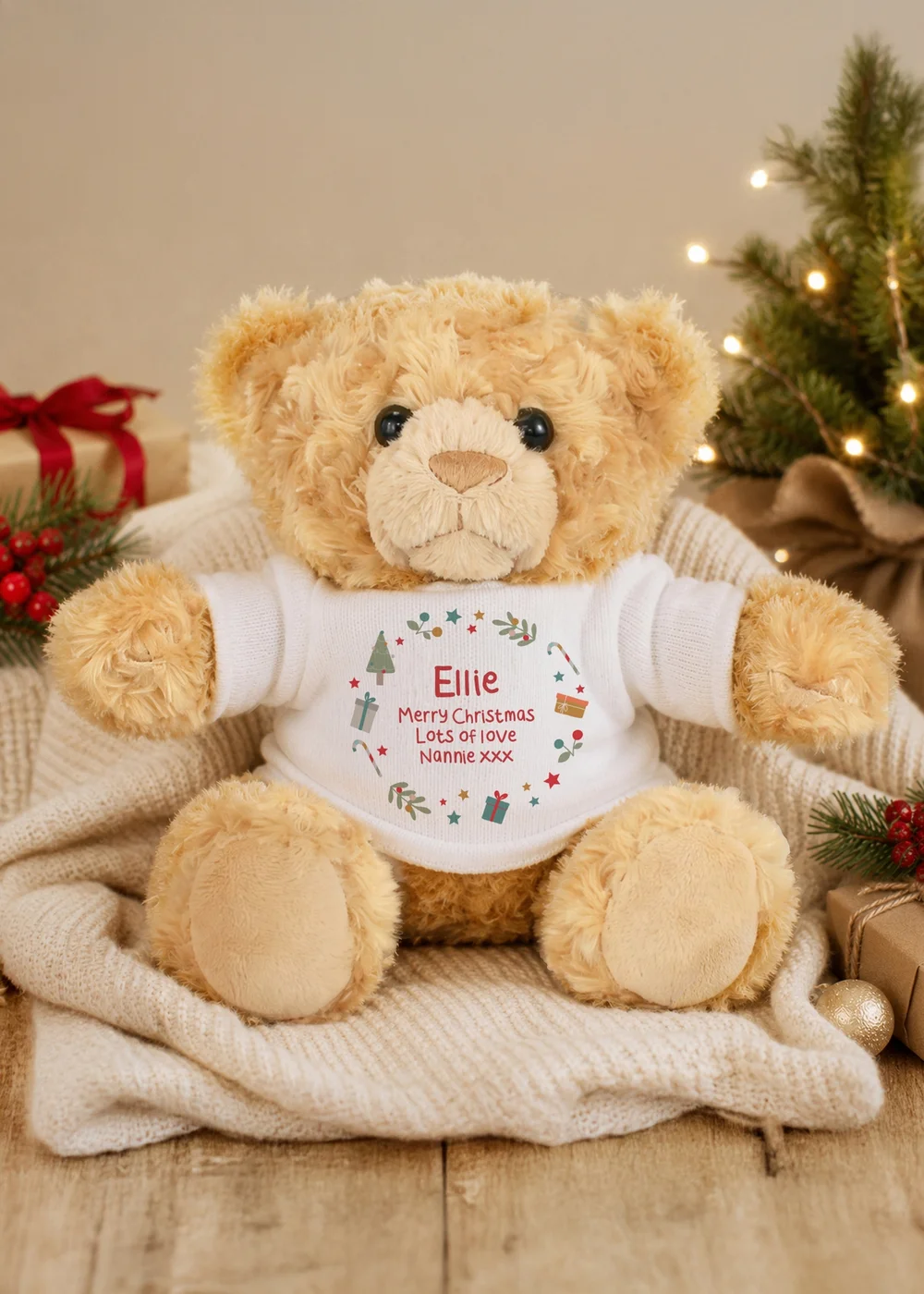 Personalised Memento Company Brown Christmas Bear - One Size Image 1