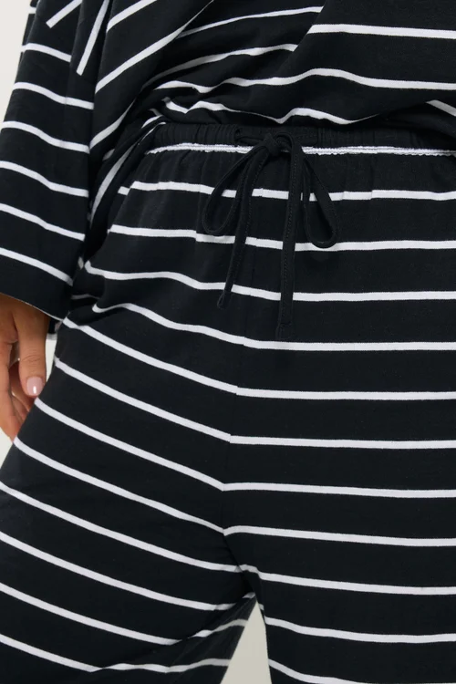Yours Curve Black & White Striped Wide Leg Trousers - 16/L28 Image 4