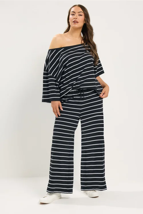 Yours Curve Black & White Striped Wide Leg Trousers - 16/L28 Image 2