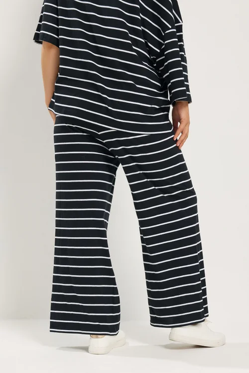 Yours Curve Black & White Striped Wide Leg Trousers - 16/L28 Image 3