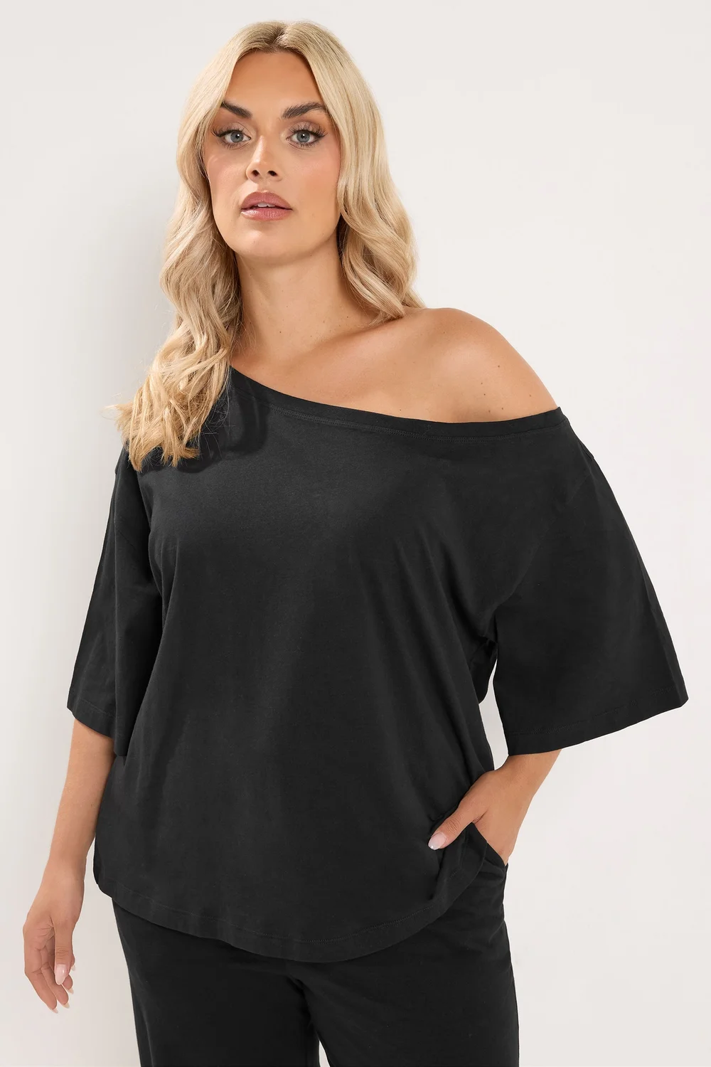 Yours Curve Black Off Shoulder Tee - 22-24 Image 1