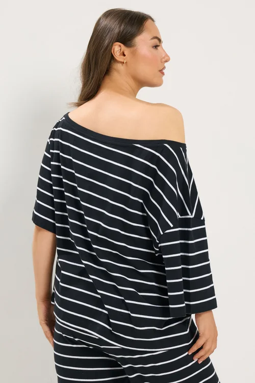 Yours Curve Black & White Stripe Off The Shoulder T-Shirt - 16 Image 3
