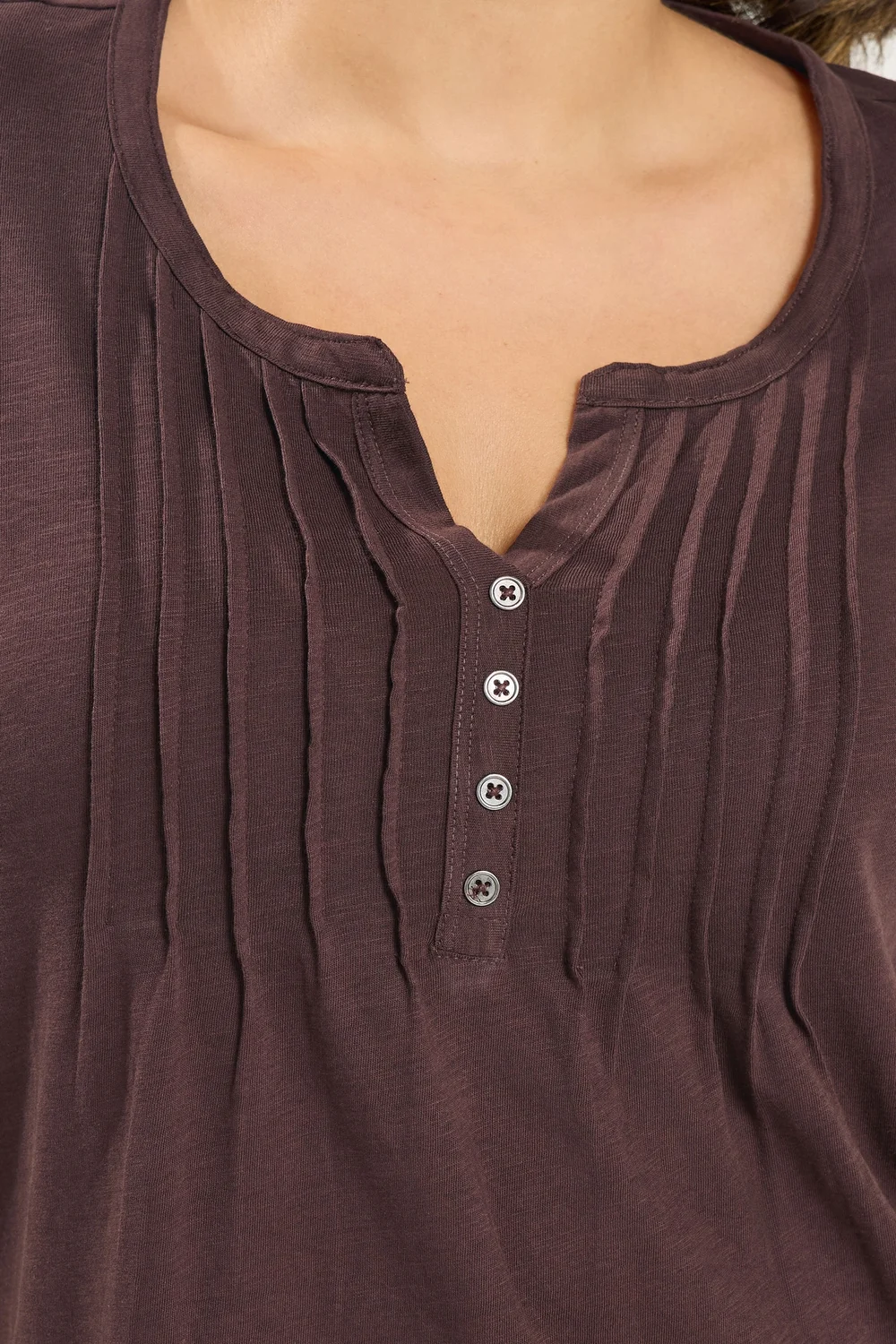 Yours Curve Chocolate Brown Pintuck Henley Top - 20 Image 4