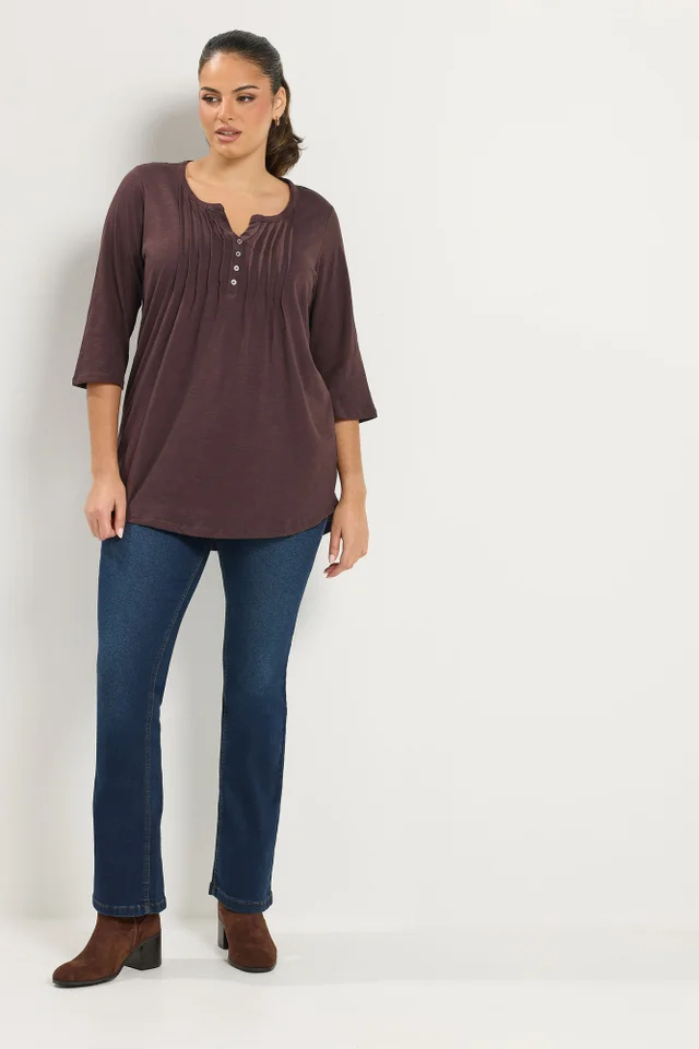 Yours Curve Chocolate Brown Pintuck Henley Top
