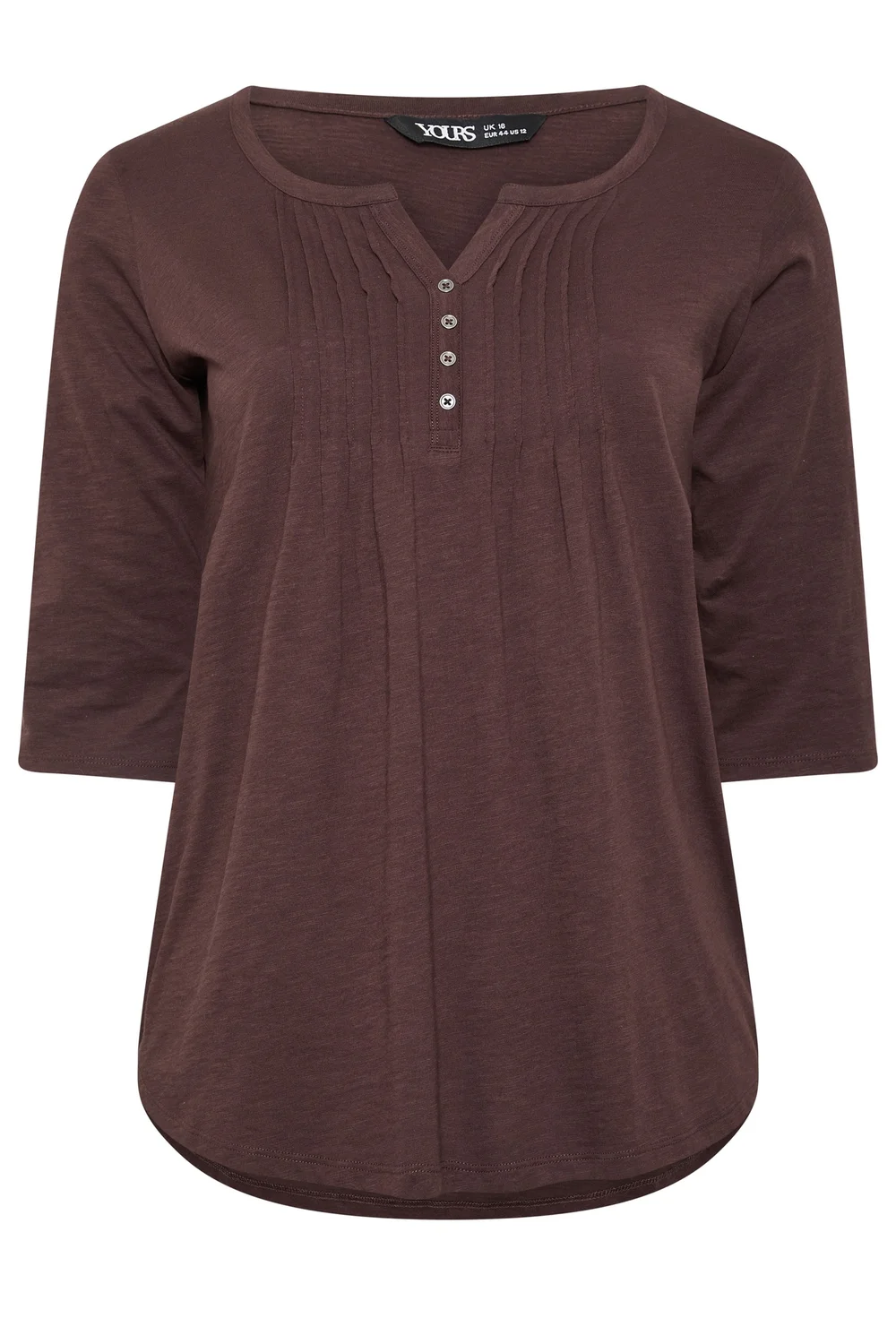 Yours Curve Chocolate Brown Pintuck Henley Top - 20 Image 5