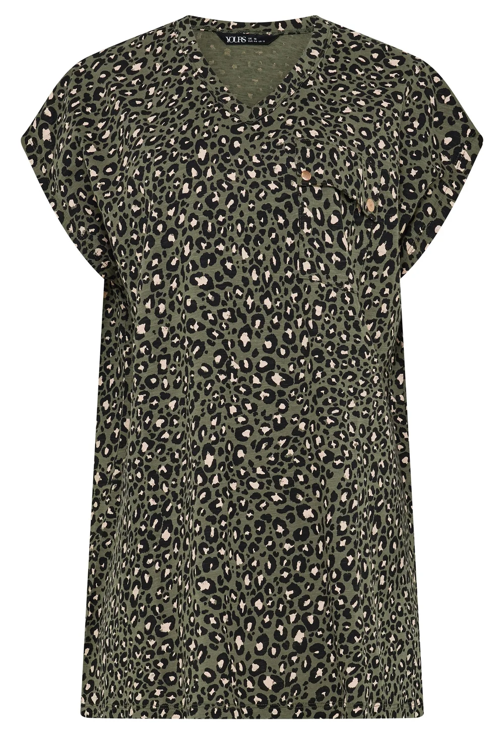 Yours Curve Khaki Green Leopard Stud Pocket T-Shirt - 18 Image 5