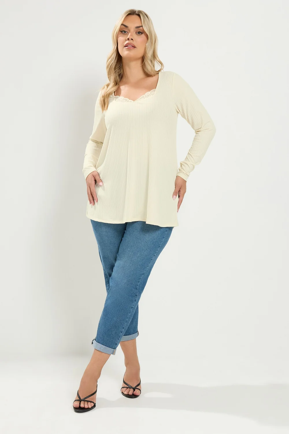 Yours Curve Cream Lace Insert Swing Top - 12 Image 3
