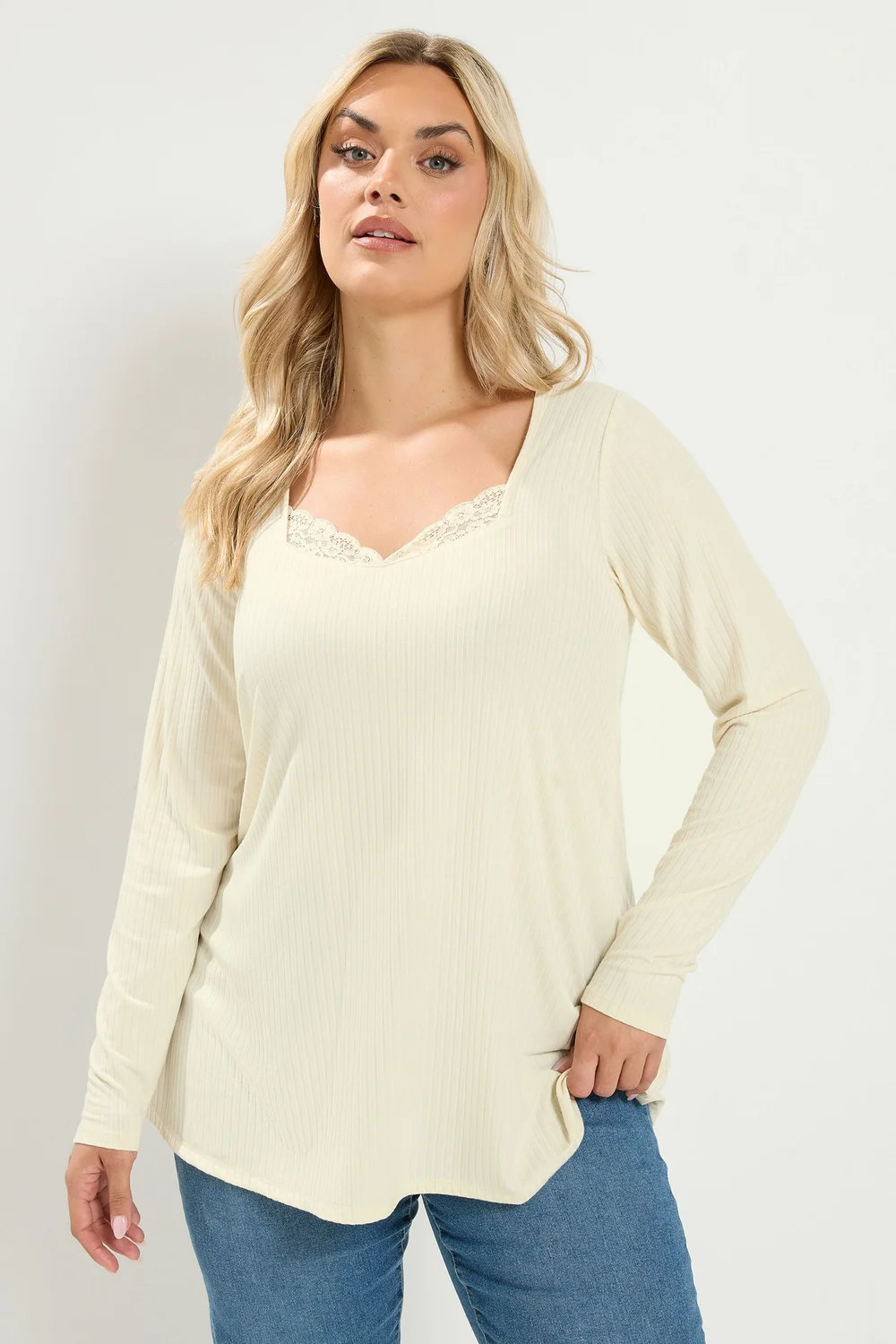 Yours Curve Cream Lace Insert Swing Top - 12 Image 1