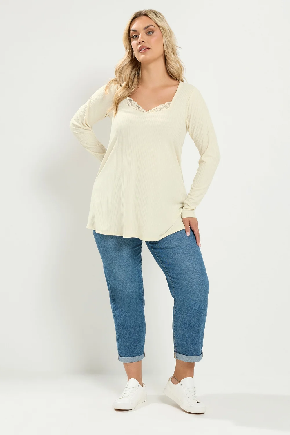 Yours Curve Cream Lace Insert Swing Top - 12 Image 2