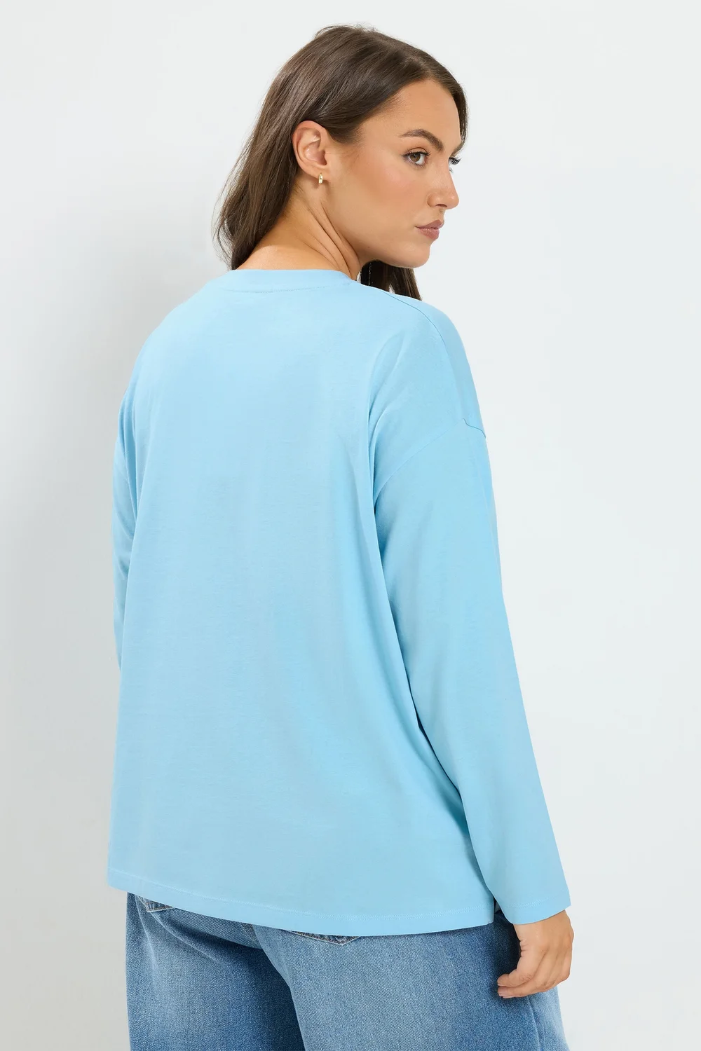 Yours Curve Baby Blue Relaxed Cotton Top - 26-28 Image 3
