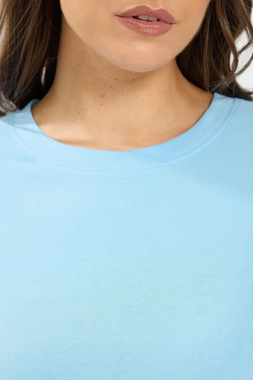 Yours Curve Baby Blue Relaxed Cotton Top - 26-28 Image 4