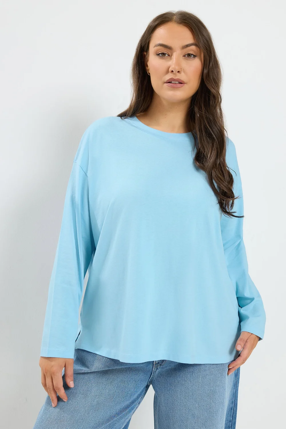 Yours Curve Baby Blue Relaxed Cotton Top - 26-28 Image 1