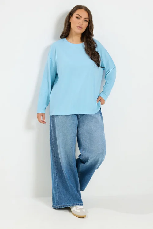 Yours Curve Baby Blue Relaxed Cotton Top - 26-28 Image 2