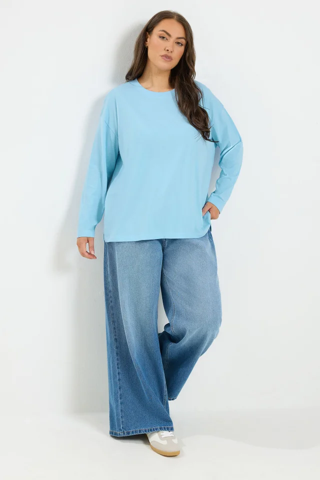 Yours Curve Baby Blue Relaxed Cotton Top