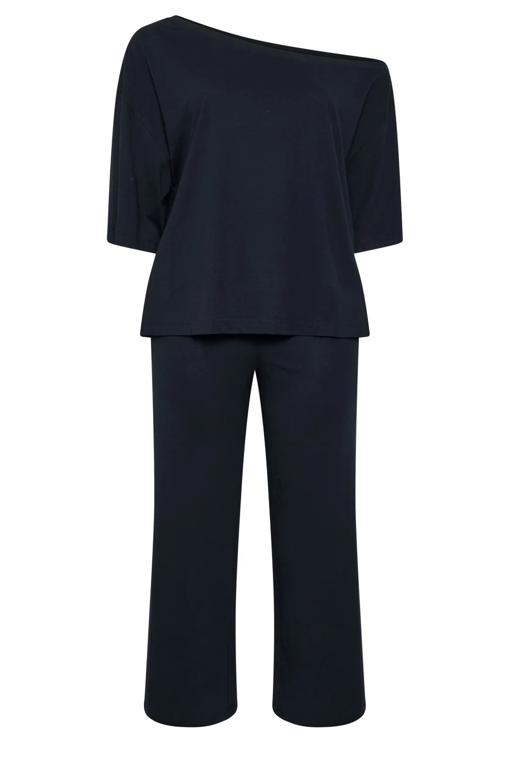 Yours Curve Black Slash T-Shirt & Trouser Set - 26-28 Image 5