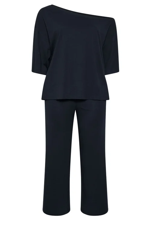 Yours Curve Black Slash T-Shirt & Trouser Set - 26-28 Image 5