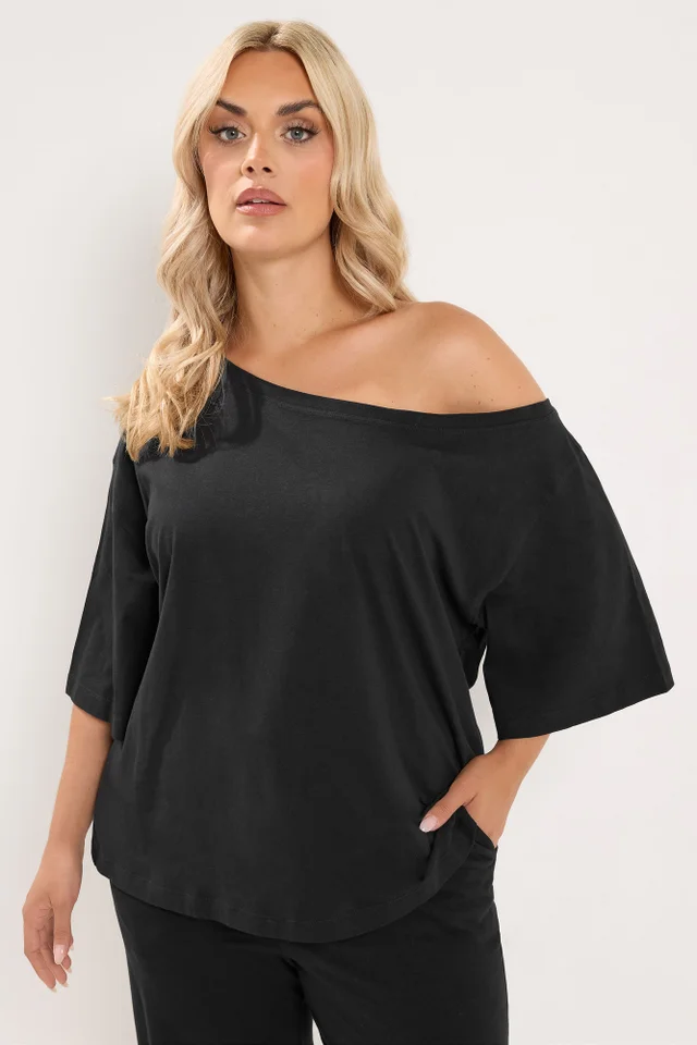 Yours Curve Black Slash T-Shirt & Trouser Set
