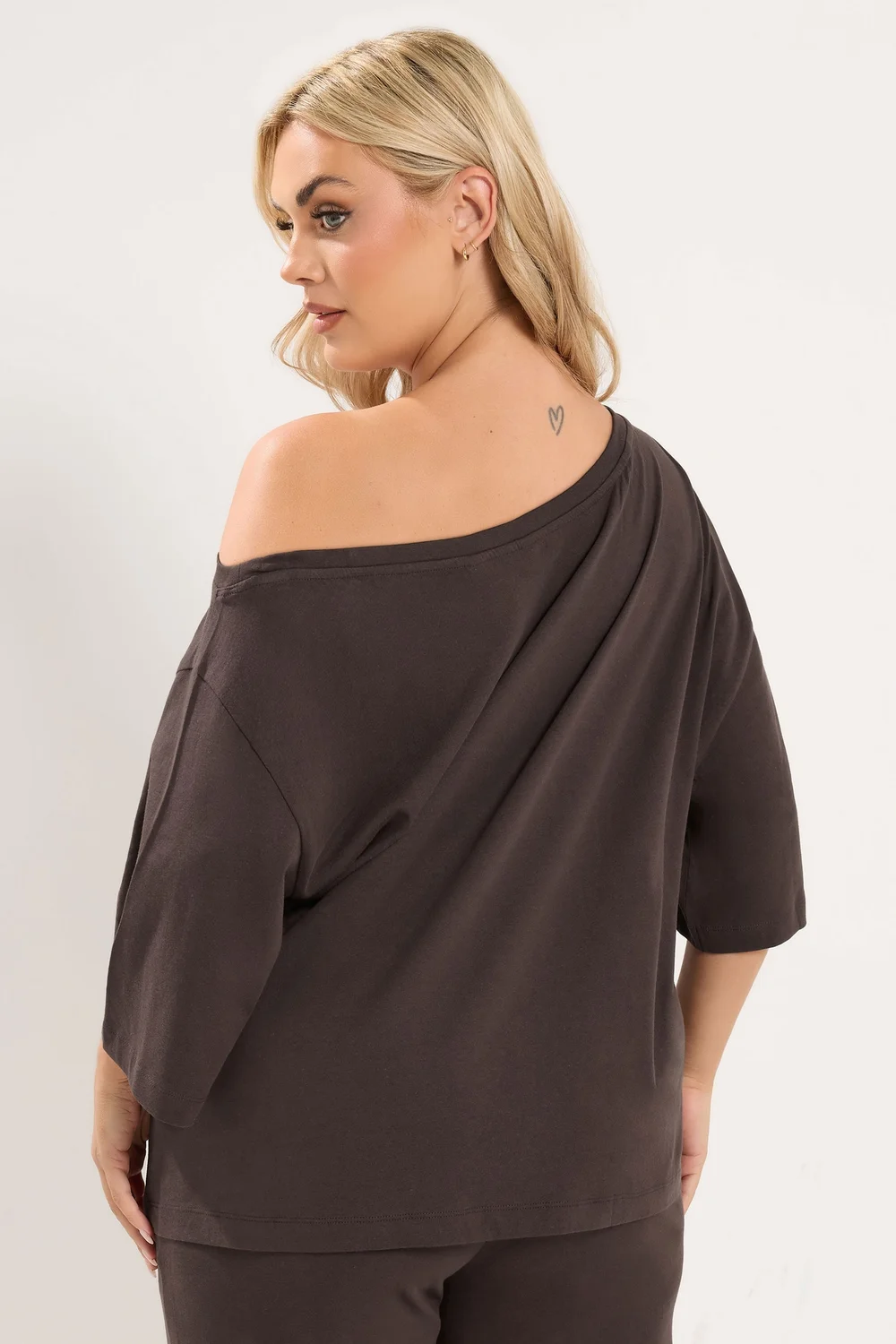 Yours Curve Chocolate Brown Slash T-Shirt & Trouser Set - 18 Image 3