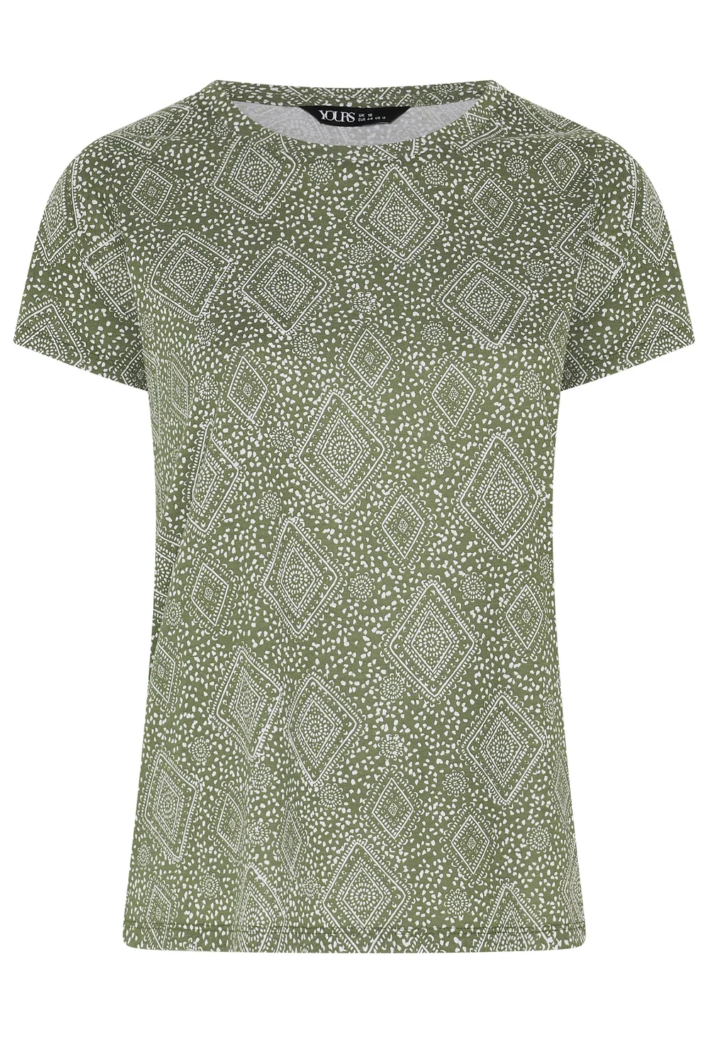 Yours Curve Khaki Green Tile Print T-Shirt - 14 Image 5