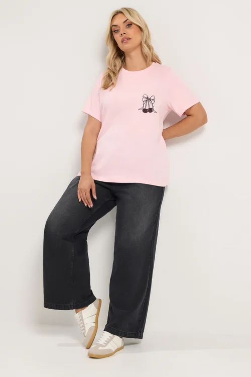Yours Curve Pink Embroidered Bow T-Shirt - 12 Image 3
