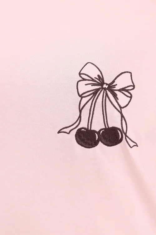 Yours Curve Pink Embroidered Bow T-Shirt - 12 Image 5