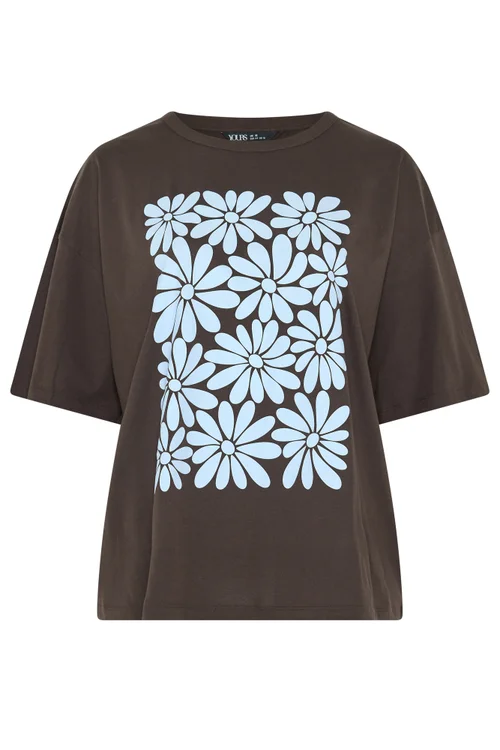 Yours Curve Chocolate Brown Floral Boxy T-Shirt - 20 Image 5