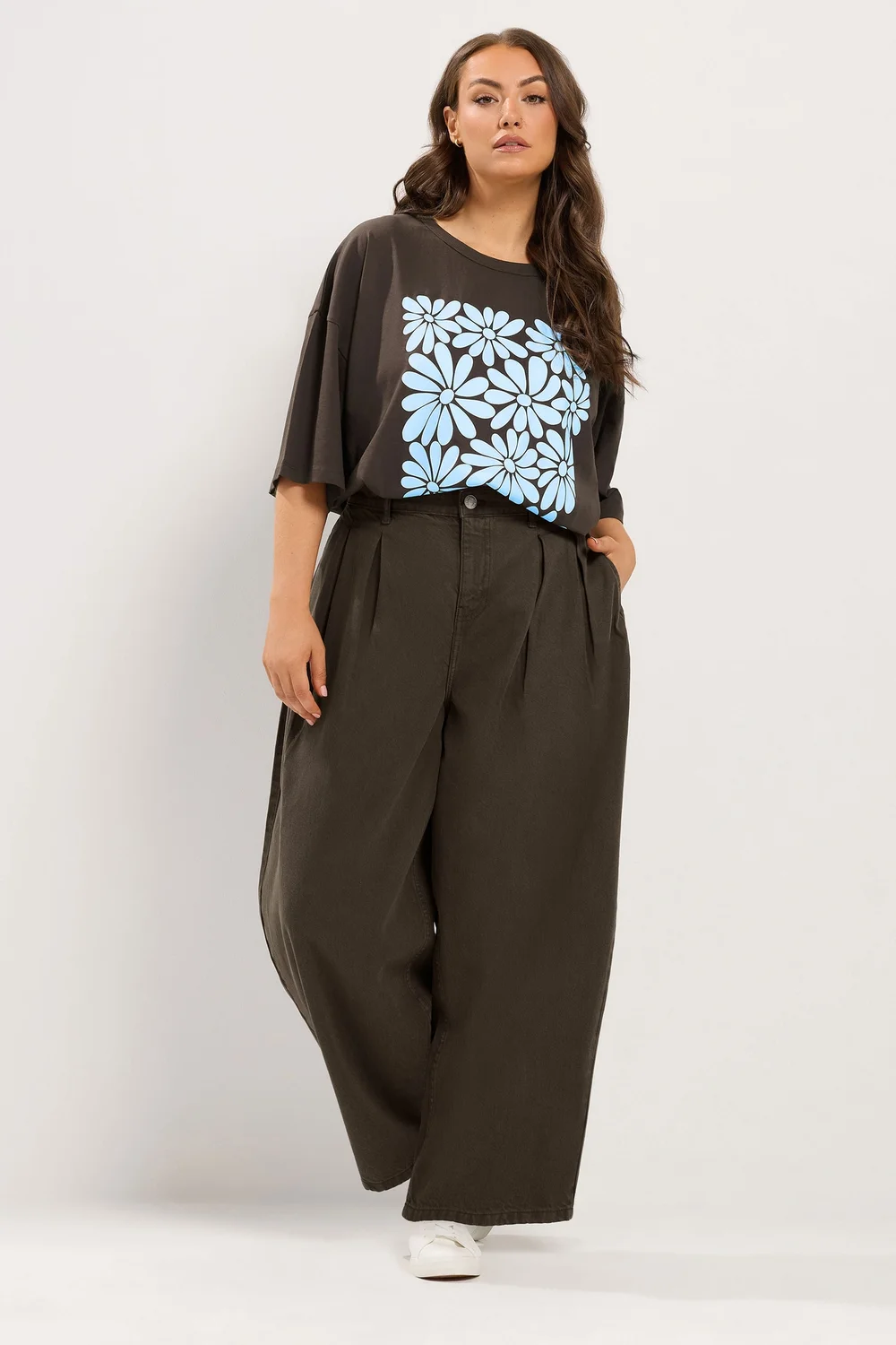 Yours Curve Chocolate Brown Floral Boxy T-Shirt - 20 Image 2