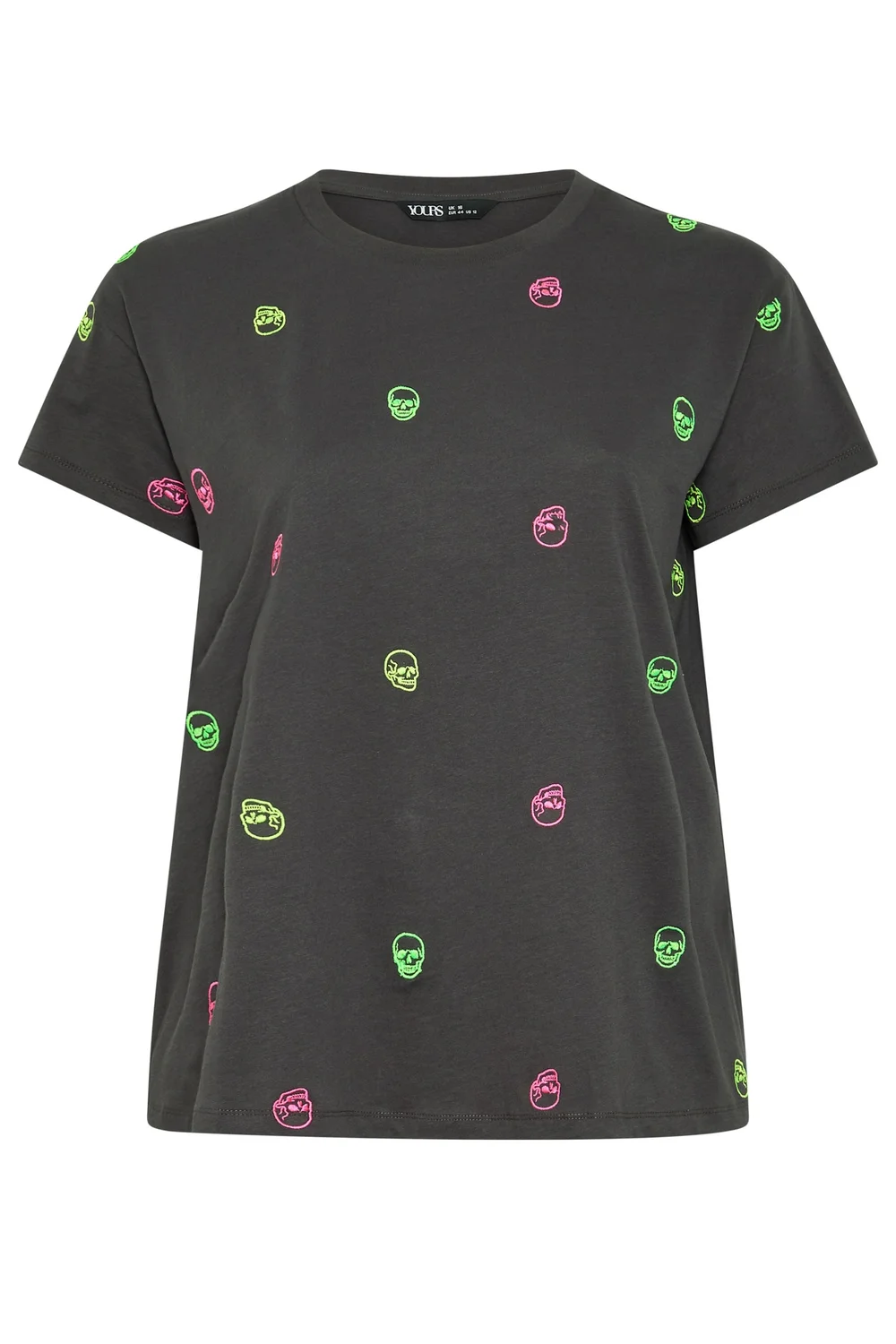 Yours Curve Grey Skull Embroidered T-Shirt - 16 Image 5