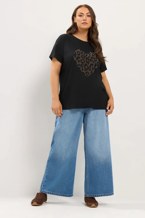 Yours Curve Black Studded Animal Heart T-Shirt - 20 Image 2