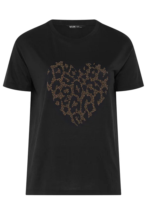 Yours Curve Black Studded Animal Heart T-Shirt - 20 Image 5