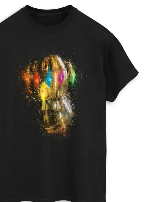 Spiral Galaxy Marvel Avengers Endgame Infinity Gauntlet Splatter Black Graphic T-Shirt - M Image 2