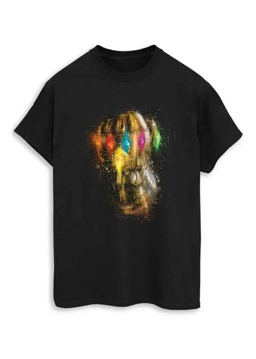 Spiral Galaxy Marvel Avengers Endgame Infinity Gauntlet Splatter Black Graphic T-Shirt - M Image 1
