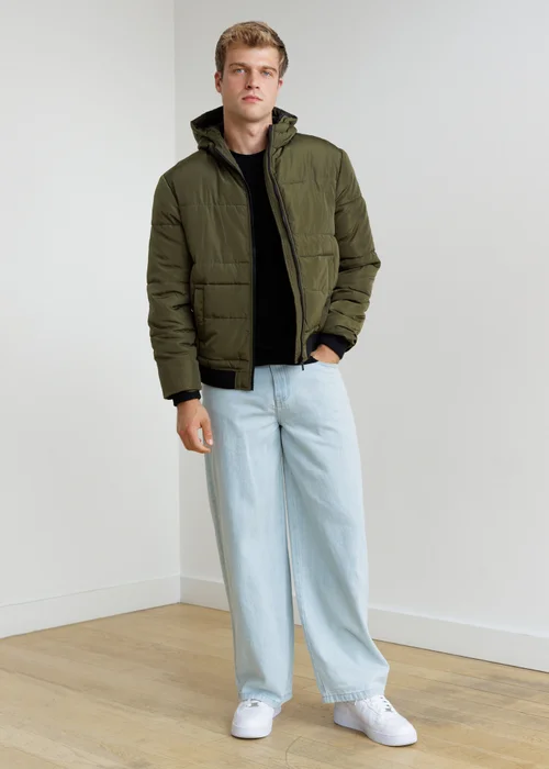 Influence Khaki Zip Through Hooded Quilted Bomber Jacket - M Image 4
