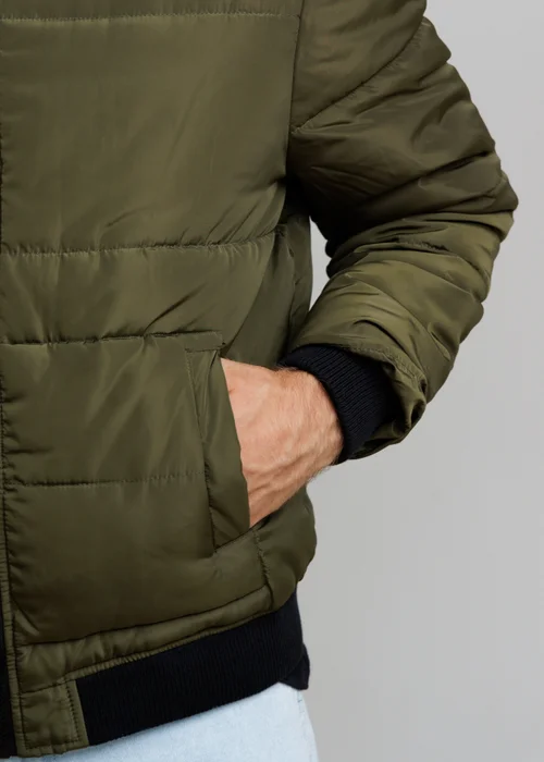 Influence Khaki Zip Through Hooded Quilted Bomber Jacket - M Image 3