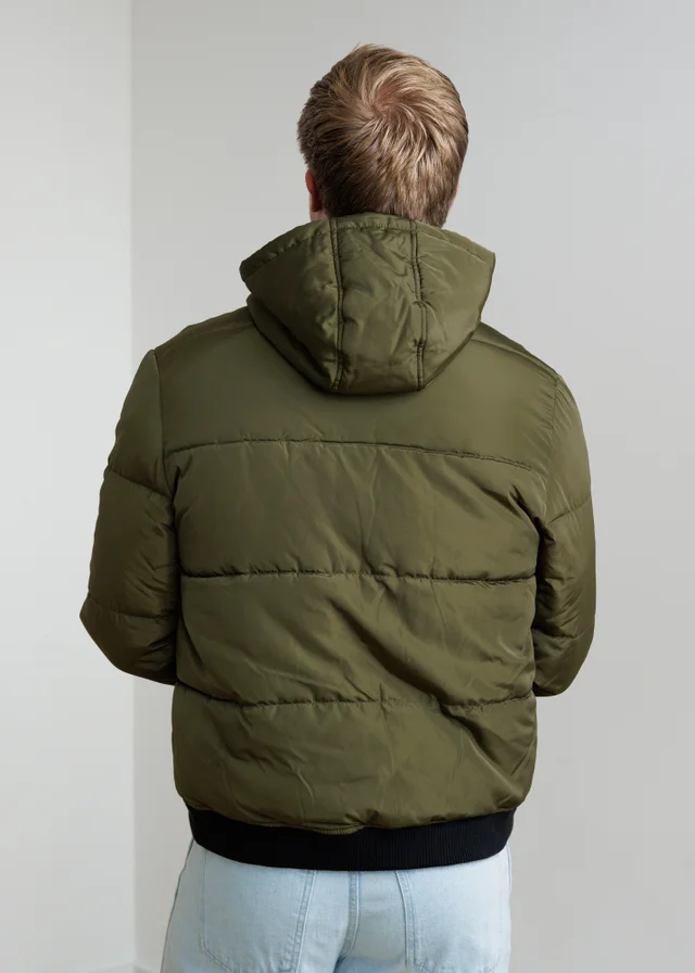 Influence Khaki Zip Through Hooded Quilted Bomber Jacket