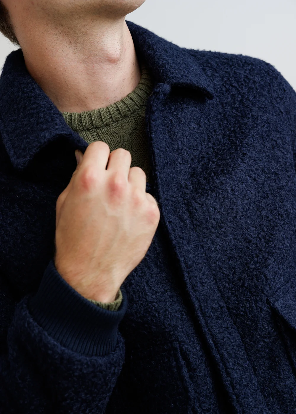 Influence Navy Boucle Textured Zip Through Collared Bomber Jacket - XL Image 3
