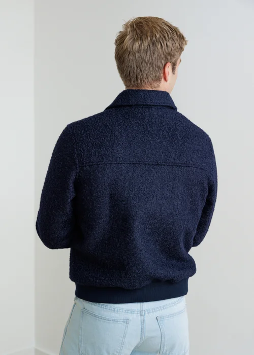Influence Navy Boucle Textured Zip Through Collared Bomber Jacket - XL Image 2