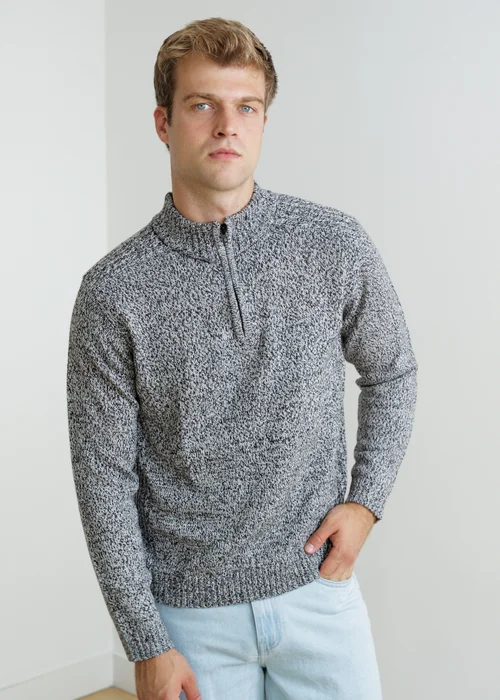 Influence Charcoal 1/2 Zip Funnel Neck Chunky Knit Jumper - M Image 1