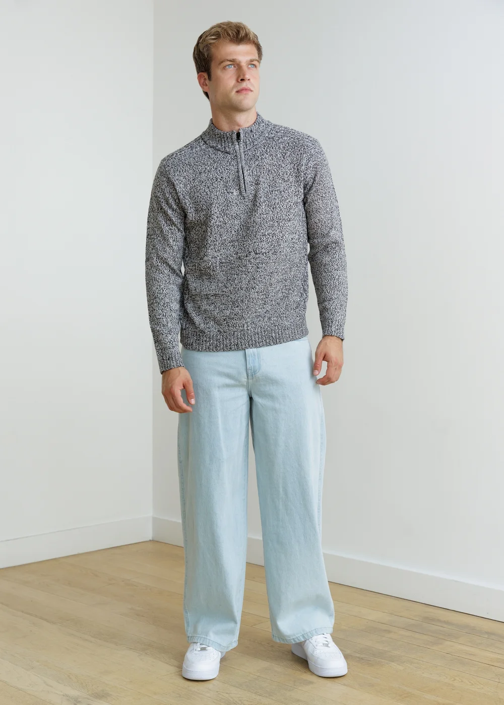 Influence Charcoal 1/2 Zip Funnel Neck Chunky Knit Jumper - M Image 4