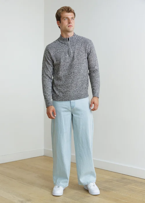 Influence Charcoal 1/2 Zip Funnel Neck Chunky Knit Jumper - M Image 4