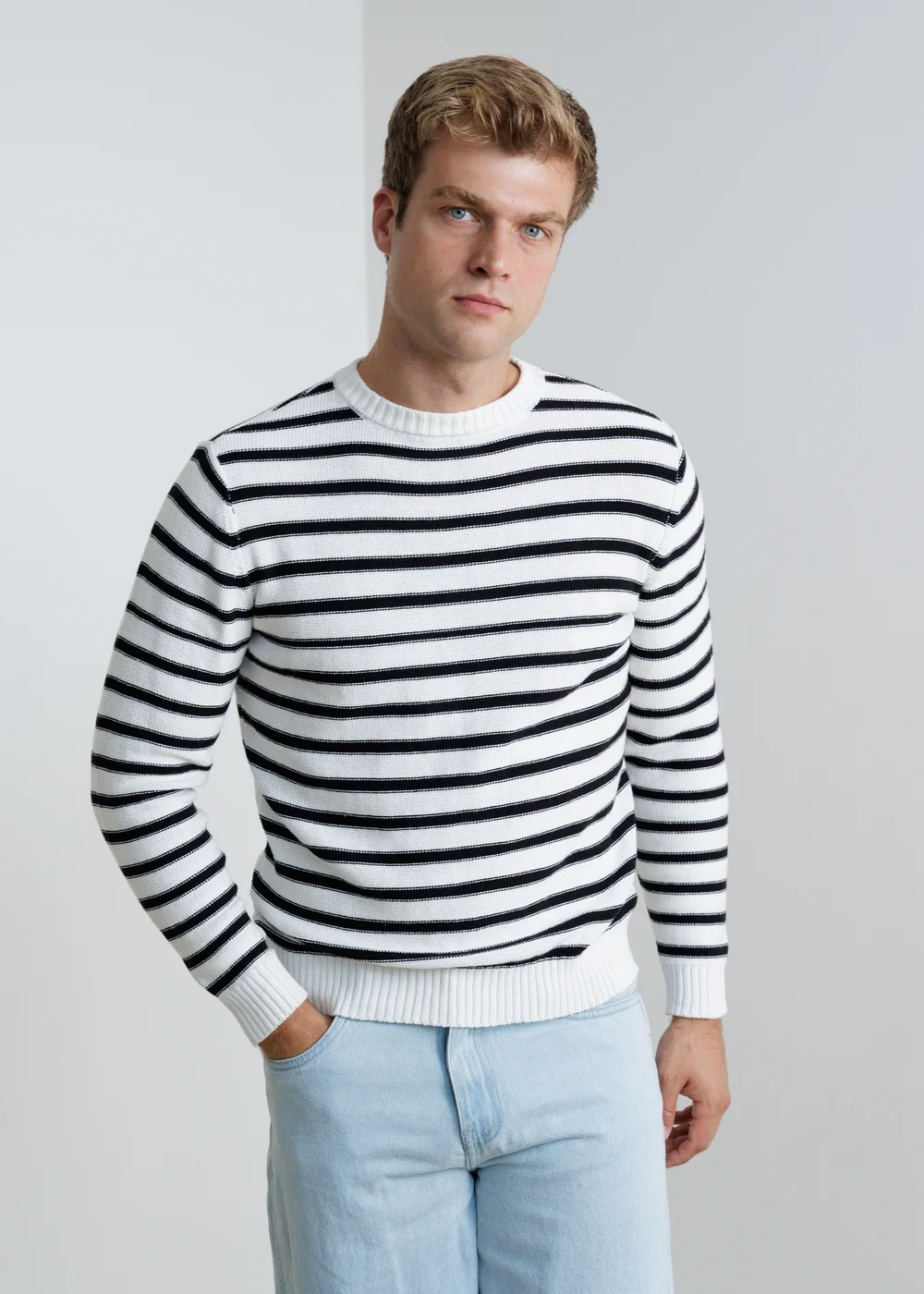 Influence Black Crew Neck Striped Long Sleeve Knit Jumper - S Image 1