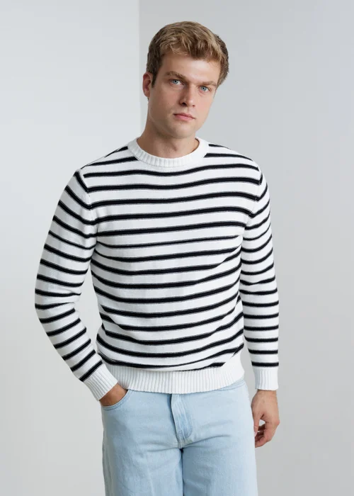 Influence Black Crew Neck Striped Long Sleeve Knit Jumper - S Image 1