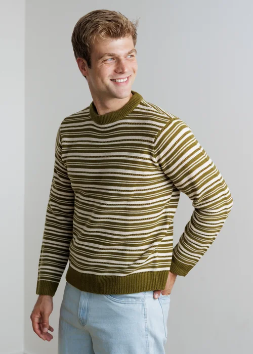 Influence Khaki Crew Neck Striped Long Sleeve Knit Jumper - S Image 5