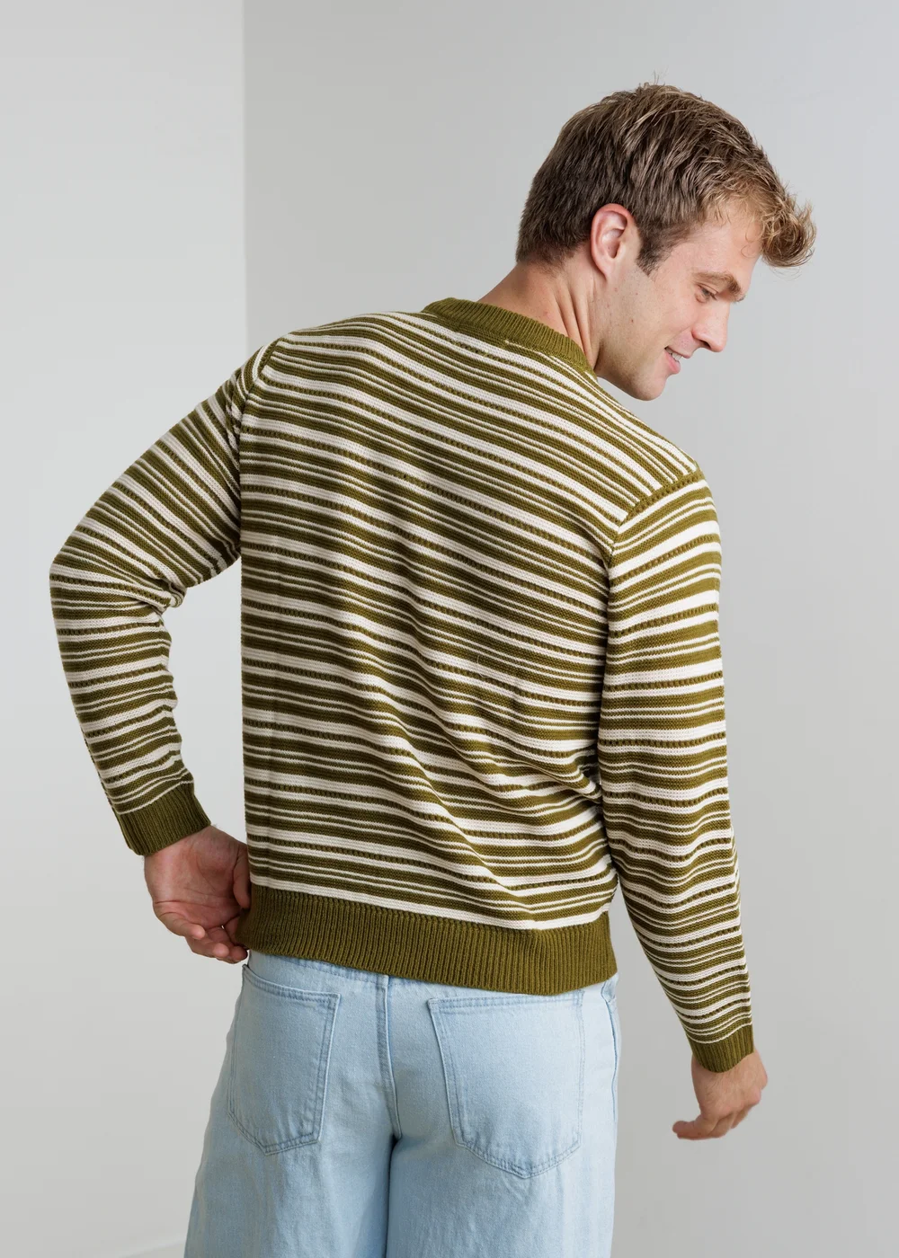 Influence Khaki Crew Neck Striped Long Sleeve Knit Jumper - S Image 2