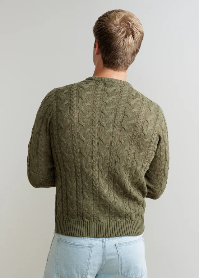 Influence Khaki Cable Knit Crew Neck Long Sleeve Knit Jumper